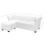 Sofá Chesterfield en forma de L de cuero artificial blanco