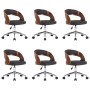 Sillas de comedor giratorias 6 uds madera curvada y cuero negro