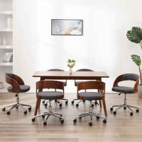 Sillas de comedor giratorias 6 uds madera curvada y tela gris Sillas de comedor giratorias 6 uds madera curvada y tela gris