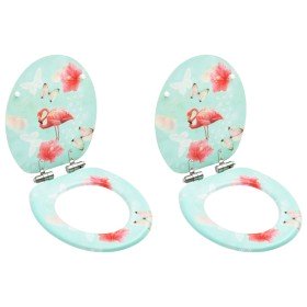 Asientos de inodoro tapa cierre suave 2 uds MDF diseño flamenco