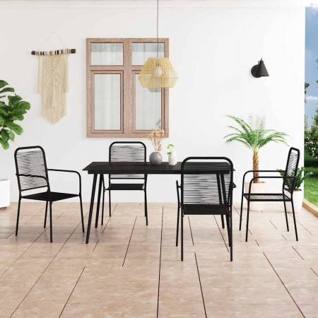 Set de comedor de jardín 5 pzas cuerda de algodón y acero negro
