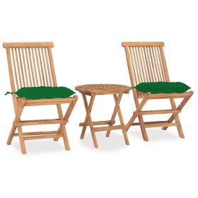 Set comedor de jardín plegable 3 piezas madera de teca cojines en Conjuntos de jardín | Comprar online en Foro24