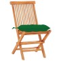 Set de bistró 3 piezas madera maciza teca con cojines verdes