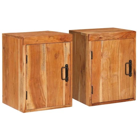 Mesa de Noche 2 pcs Marrón Madera Sólida de Acacia