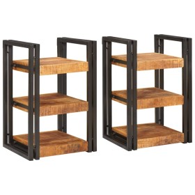 Mesa de Noche 2 pcs Marrón y negro Madera de mango maciza