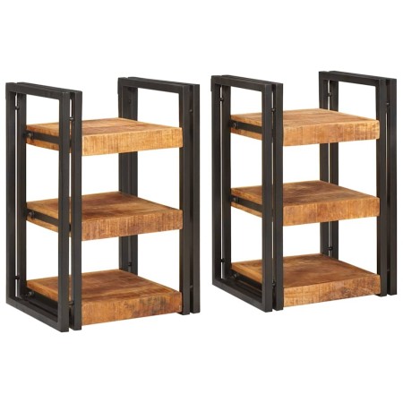 Mesa de Noche 2 pcs Marrón y negro Madera de mango maciza