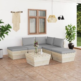 Muebles de jardín de palets 6 piezas y cojines madera de abeto