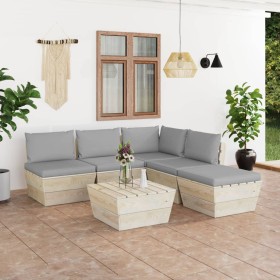 Muebles de jardín de palets 6 piezas y cojines madera de abeto