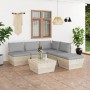 Muebles de jardín de palets 6 piezas y cojines madera de abeto