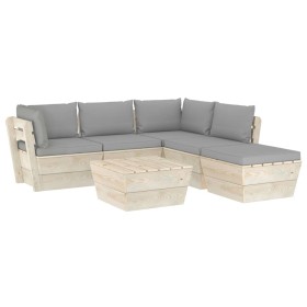 Muebles de jardín de palets 6 piezas y cojines madera de abeto