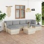 Muebles de jardín de palets 7 piezas y cojines madera de abeto