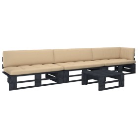 Muebles de palets 4 pzas y cojines madera pino impregnada negro