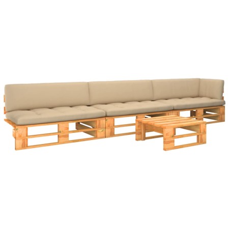 Muebles de palets 4 pzas y cojines madera pino impregnada miel