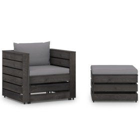 Muebles de jardín 2 piezas con cojines madera impregnada gris Muebles de jardín 2 piezas con cojines madera impregnada gris
