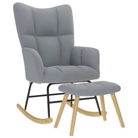 Sillón mecedora con taburete tela gris claro