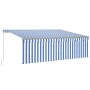 Toldo retráctil manual con persiana azul y blanco 4,5x3 m