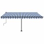 Toldo de pie retráctil manual azul y blanco 450x300 cm