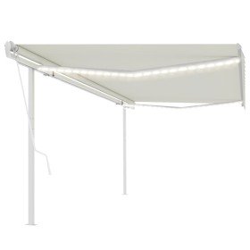 Toldo automático con LED y sensor de viento crema 5x3 m Toldo automático con LED y sensor de viento crema 5x3 m