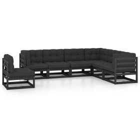 Set de muebles de jardín 7 pzas con cojines madera pino negro