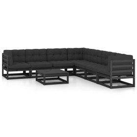 Set de muebles de jardín 8 pzas con cojines madera pino negro