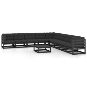 Set de muebles de jardín 10 pzas con cojines madera pino negro