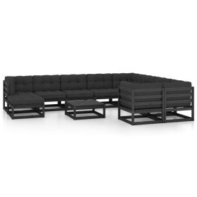 Set de muebles de jardín 10 pzas con cojines madera pino negro