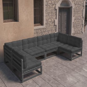 Set de muebles de jardín 6 pzas con cojines madera pino negro