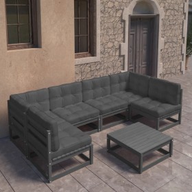 Set de muebles de jardín 7 pzas con cojines madera pino negro