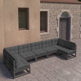 Set de muebles de jardín 7 pzas con cojines madera pino negro