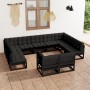 Set de muebles de jardín 11 pzas con cojines madera pino negro