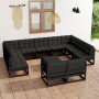 Set de muebles de jardín 12 pzas con cojines madera pino negro