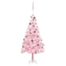 Árbol de Navidad preiluminado con luces y bolas rosa 180 cm