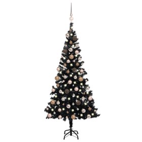 Árbol de Navidad preiluminado con luces y bolas negro 180 cm