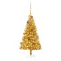 Árbol de Navidad preiluminado con luces y bolas dorado 120 cm