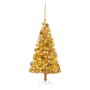 Árbol de Navidad preiluminado con luces y bolas dorado 150 cm