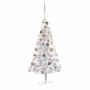 Árbol de Navidad preiluminado con luces y bolas plateado 120 cm
