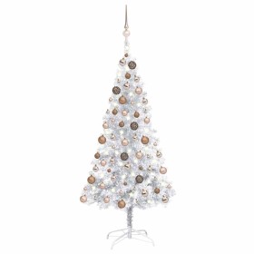 Árbol de Navidad preiluminado con luces y bolas plateado 150 cm