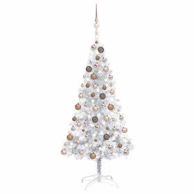 Árbol de Navidad preiluminado con luces y bolas plateado 150 cm