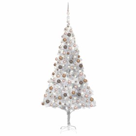 Árbol de Navidad preiluminado con luces y bolas plateado 240 cm