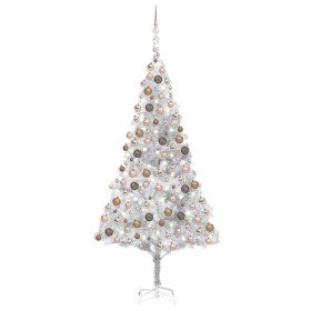 Árbol de Navidad preiluminado con luces y bolas plateado 240 cm