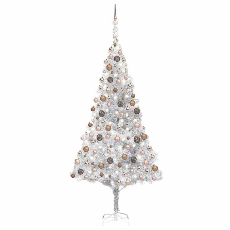 Árbol de Navidad preiluminado con luces y bolas plateado 240 cm
