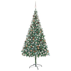 Árbol de Navidad artificial con LEDs, bolas y piñas 210 cm
