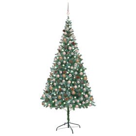 Árbol de Navidad artificial con LEDs, bolas y piñas 210 cm