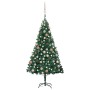 Árbol de Navidad preiluminado con luces y bolas verde 120 cm