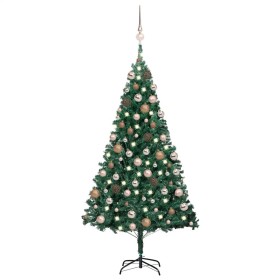 Árbol de Navidad preiluminado con luces y bolas verde 150 cm