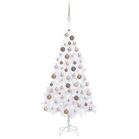 Árbol de Navidad preiluminado con luces y bolas blanco 120 cm