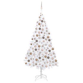 Árbol de Navidad preiluminado con luces y bolas blanco 210 cm