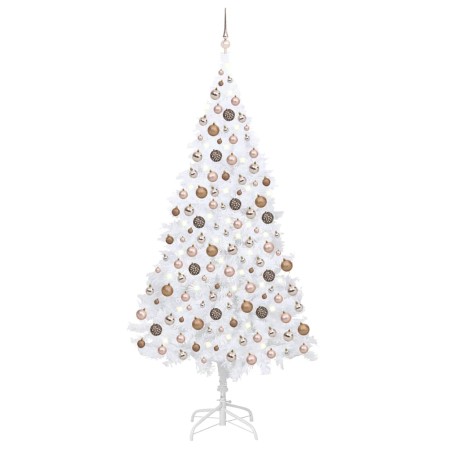 Árbol de Navidad preiluminado con luces y bolas blanco 210 cm en Arboles de navidad | Comprar online en Foro24
