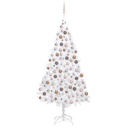 Árbol de Navidad preiluminado con luces y bolas blanco 210 cm