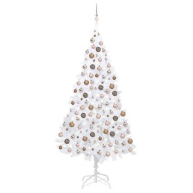 Árbol de Navidad preiluminado con luces y bolas blanco 240 cm